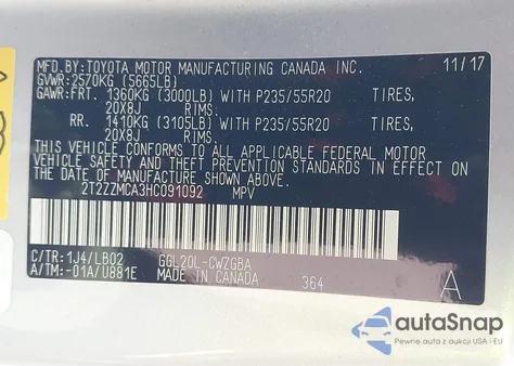 2017 Lexus Rx 350 z USA, uszkodzony, nr VIN 2T2ZZMCA3HC091092